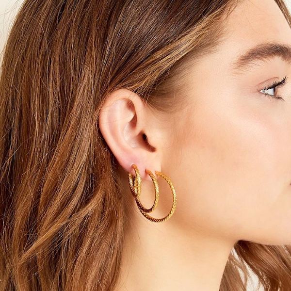 Patterned Stainless Steel Earrings L Gold