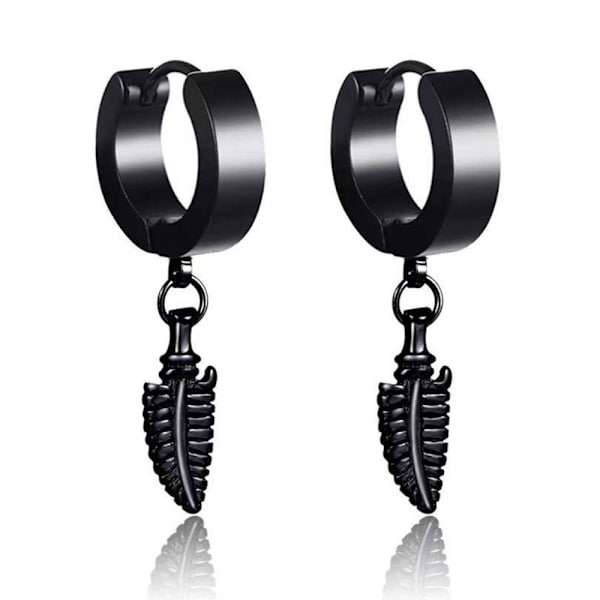 2-pack Piercing Earring with Hanging Feather Black