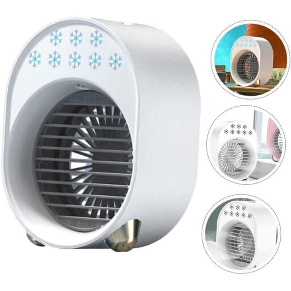 Mini bärbar luftkonditionering. Bärbar luftkonditionering utan avgasrör. Tyst fläkt - vit plug-in-modell.