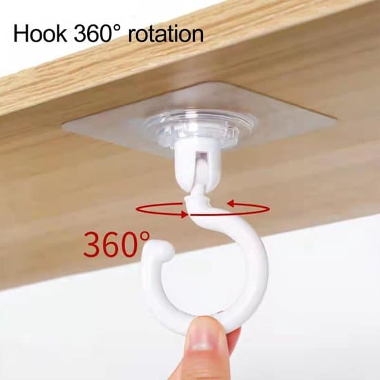 4 Plastic Hooks - 7 x 7 x 8.5 cm - Swivel Ceiling Hooks - Drill-Free Installation - 360°/180° Rotatable - For Ceilings and Walls