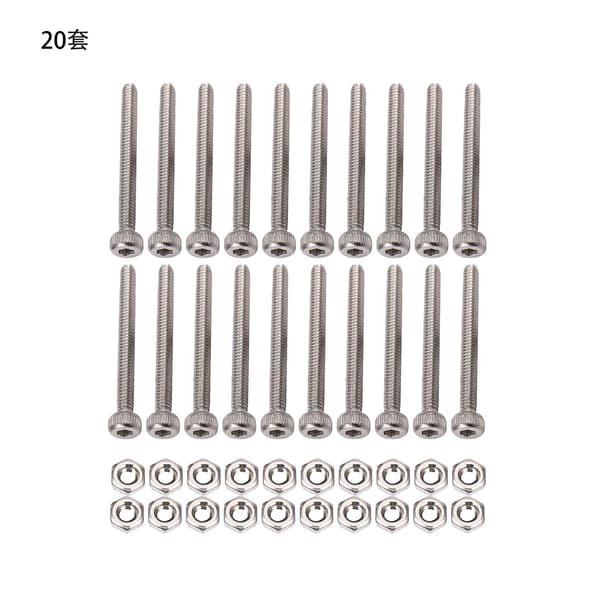 M2 x 20mm Pitkät Kuusiokoloruuvit Mutterisarja 20kpl