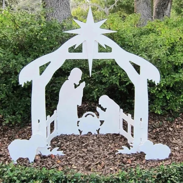 Utendørs Julekrybbe Hellig Familie Julekrybbe Værbestandig og Slitesterk Displayinnsats for Hageplen og Kirke