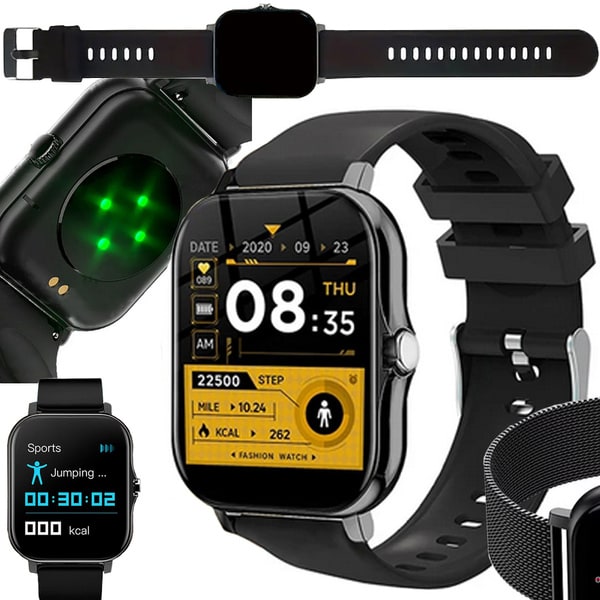 FitPro Bluetooth Smartwatch med 2 armbånd | Puls, blodtryk, søvn og bevægelse sort