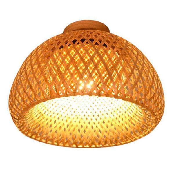 Bambus Flet Rattan Lampearmatur Planmonteret Hængende Loftslampe til Stue Soveværelse Spisestue, 30X18cm