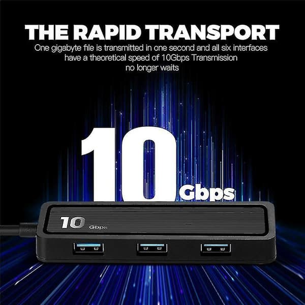 10 Gbps 6-i-1 USB Hub-adapter Type-C til 4x USB 3.2 Gen 2 10 Gbps Superspeed USB C til USB Hub SD 2.0