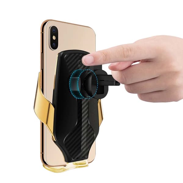 Smart Wireless Mobile Charger with Mobile Holder for Car - Gold