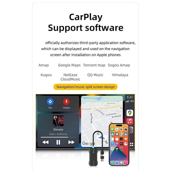 USB/Type C 2 i 1 Trådløs CarPlay Adapter Kablet til Trådløs Carplay Mini Boks til USB/Type C Dongle
