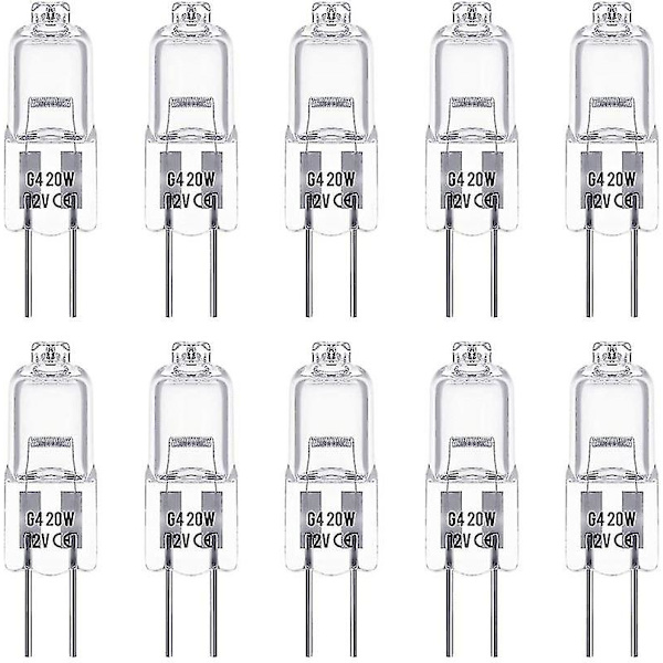 10 stk G4 Halogen Pærer, 12v 20w G4 Pære, Varmt Hvidt 3000k, 150lm, Dæmpbar, G4 Halogen Lampe