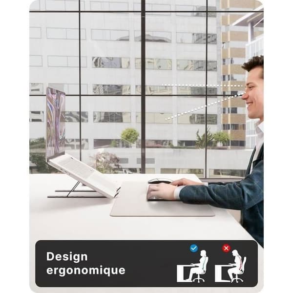 E-TEC Sammenklappelig Laptop/Tablet Stand - Aluminium - 7 Justerbare Vinkler - Sølv