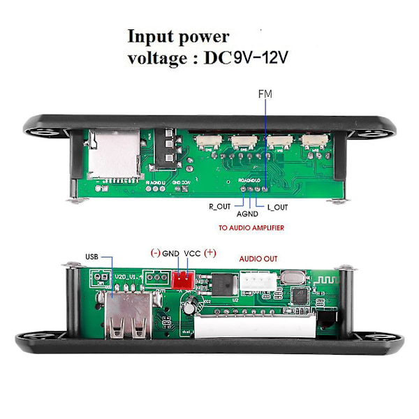 Bluetooth 5.0 Bil Audio Modul MP3 Afspiller Dekoder Board WMA FM Radio Auto Radio Adapter