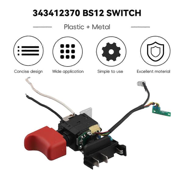 BS12 Strømbryter for METABO Power Max BS 10.8V 12V Batteridrill Trigger Quick 343412370 Powe