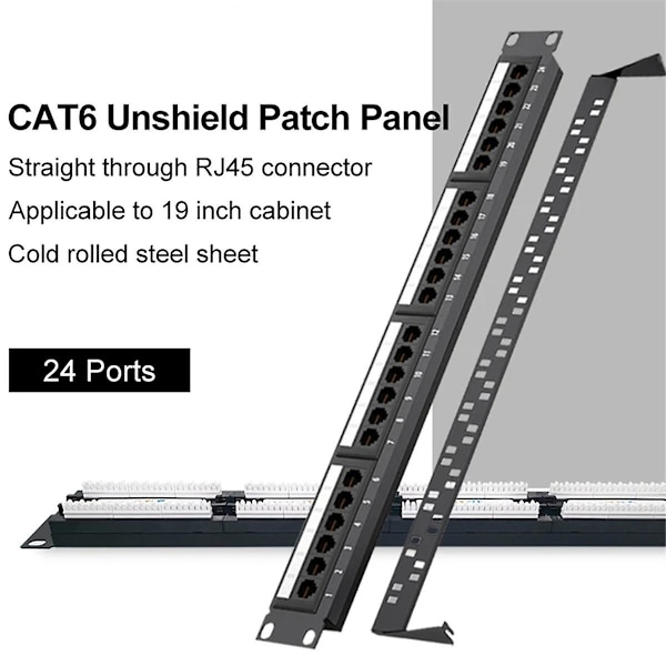 24 Portin CAT6 UTP RJ45 Patch-paneeli 19 Tuuman 1U Kaapelin Runko Etulevy Hyllyasennus 50U Kultapinnoitettu, Rea