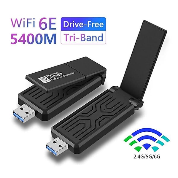 5400Mbps WiFi6E USB3.0 Adapter Trådløst Nettverkskort Tri-Band 2.4G 5G 6G Wlan WIFI Mottaker Ethernet Dongle for PC Laptop Win 10 11 Driverfri