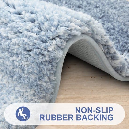 Badeværelsesmåtte - Skridsikker og vaskbar - Højabsorberende fleece - Blå - Mikrofiber badeværelsesmåtte - Velegnet til badeværelset