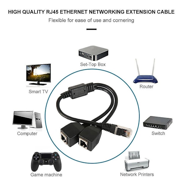 Ethernet-verkkojakaja, 1 uros - 2 naaras Y-sovitinkaapeli, Ethernet-jatkopistoke