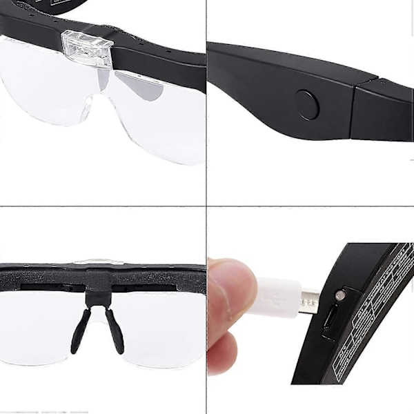 Lasit Suurennuslasilla ja 4 Irrotettavalla Suurennuslasilla, USB Ladattava Suurennuslasi, Lukusuurennuslasi LED-valolla