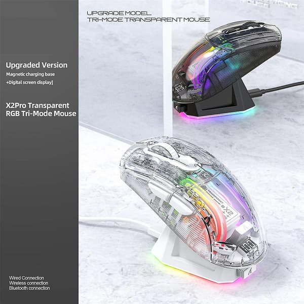 X2PRO Magnetisk Lading Bluetooth Mus, -Modus, RGB-lys, Batteriindikator, Bruk for Datamaskin Pho