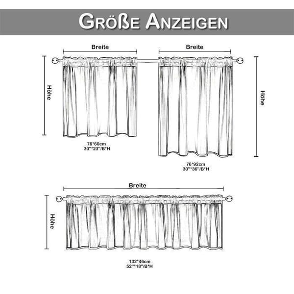 Korte mørklægningsgardiner til køkkenet med stanglomme, 76x60cm, polyester, sort