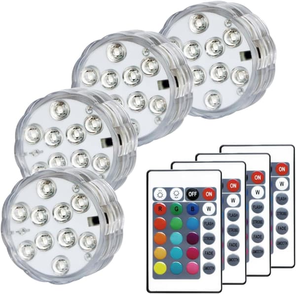 4-pack Battery-Powered Submersible RGB LED Pool Lights with Remote Control