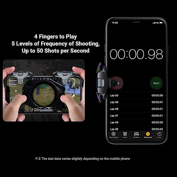 PUBG Mobile Trigger Spelkontroll, 5-nivåer Automatisk Högfrekvent Klick Snabb Eld, L1R1 Trigger Trigger Skjut Mobiltelefon Spelkontroll Joystick för A