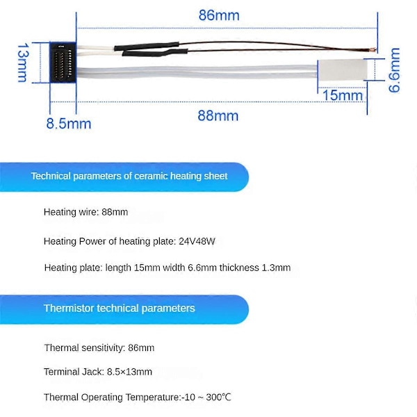 Termiskt motstånd och keramisk värmare för Bambu Lab P1P P1S, 24V 48W Uppvärmningsrör för 3D-utskrift