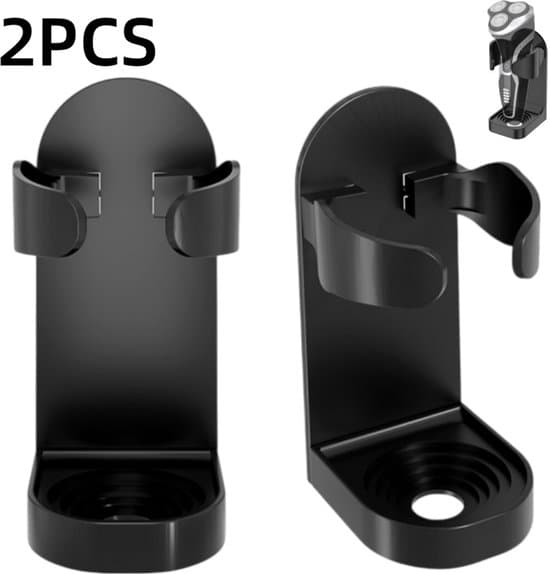 2-piece Electric Toothbrush Holder - Wall Mount - Strong Adhesion - Adjustable Height - Bathroom Storage (Universal) - Black