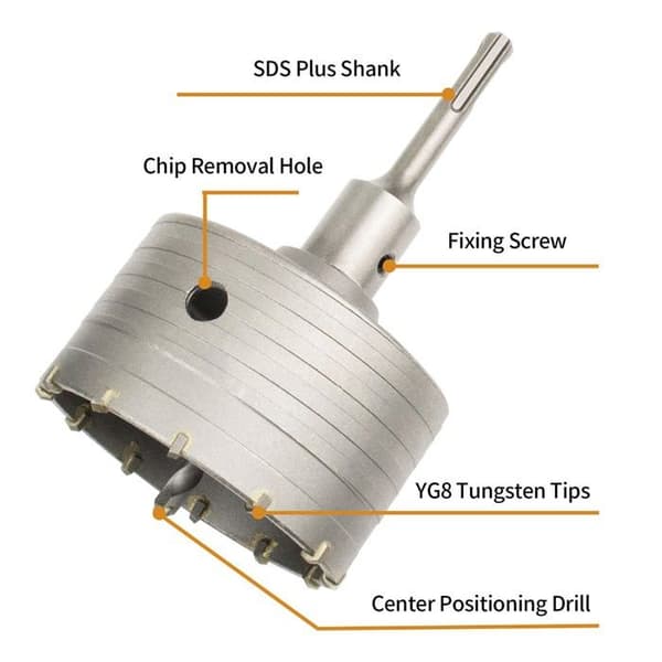 Betonhulsav med 110 mm SDS Plus-adapter, til mursten, beton, cement, sten (100 mm + 110 mm SDS Plus-adapter)