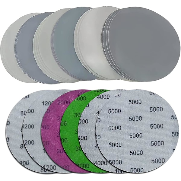 24 stk. 125 mm slibeskiver, korn 800/1200/2000/3000/4000/5000 runde våd/tør 2025th
