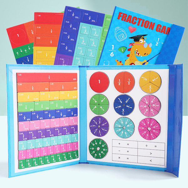 Magnetisk Bråk Matematik Lärleksak Montessori Aritmetik Läromedel Träbok Pedagogiska Leksaker för Barn
