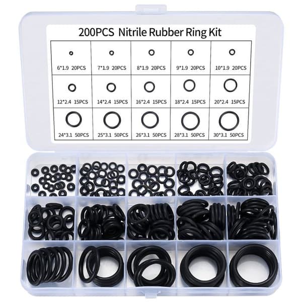 200 stk. assorterede nitrilgummi O-ringe, O-ringe til køkkenarmaturer, VVS, gummi O-ringe