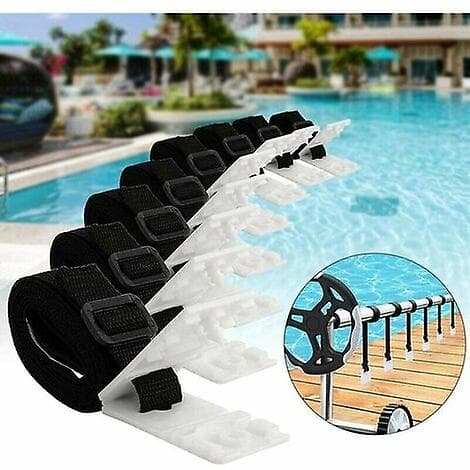 Solcelleafdækning til swimmingpool, fastgørelsessæt, 8 solcelleafdækningsstropper, sæt med universelle spiralstropper til fastgørelse af solcelleafdækning