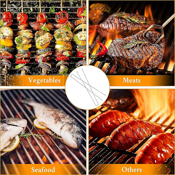 Långa grillspett 10 st Rostfria grillspett Spettpinnar Återanvändbara grillspett Platta för picknick Camping Grillfest