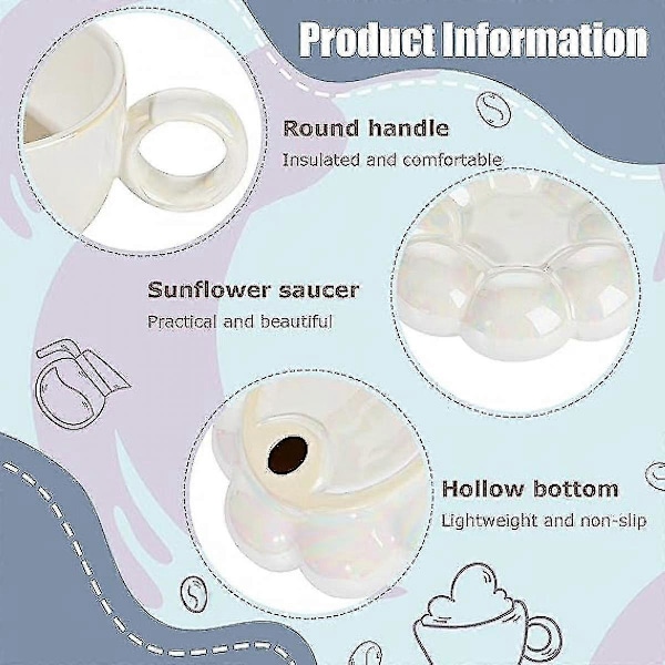 2 st Keramisk Moln Mugg Söt Kopp med Solrosunderlägg 200ml Söt Keramisk Kaffemugg med Fat Set för Kontor Hem Kaffe 2025th