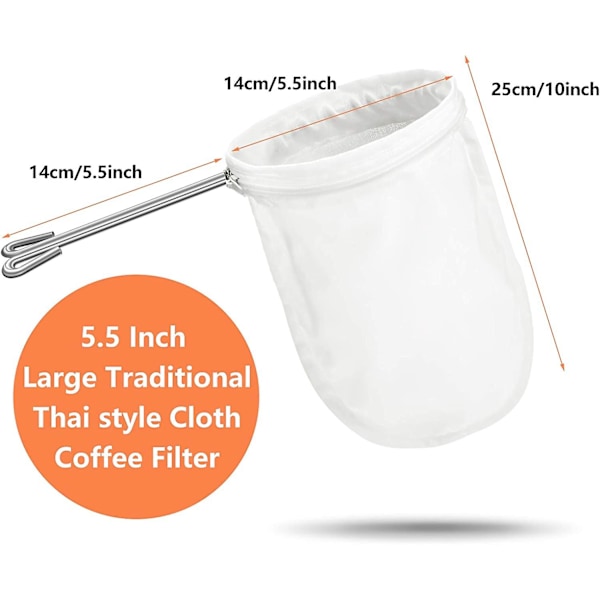 2 stk. Traditionel Thai Te Filter Kaffe Si Te Filter Med 2 Stk. Udskiftelige Kaffe Te Filterposer 5,5 Tommer