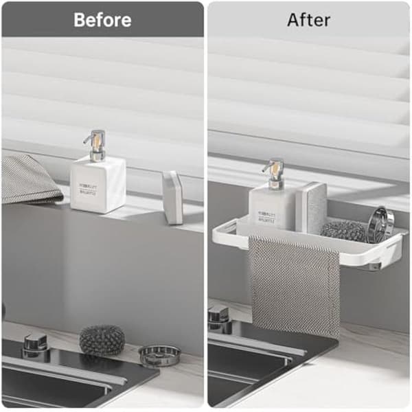 Sink Organizer - Hanging Without Drilling - Sponge Holder - Sink - Dishcloth Rack - Transparent