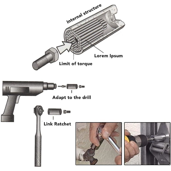 4-delt Universalt Pipesett - 7-19mm Universal Pipenøkkel, Høy Kvalitet Krom Vanadium