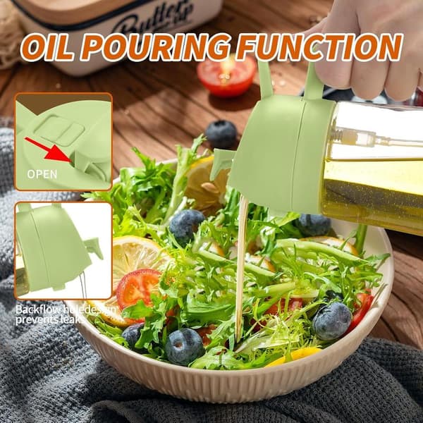 2-i-1 oliedispenser og sprayflaske, køkkengadgets, olivenoliedispenserflaske med drypfri tud, oliesprayflaske, til salater, airfryer
