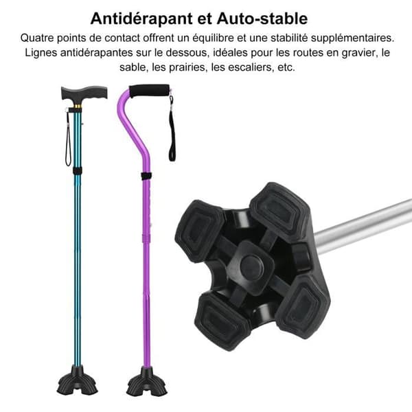 Krykkefødder - 1 stk, 1,9 cm, gummi, 4 fødder, skridsikker - Velegnet til foldbare stokke