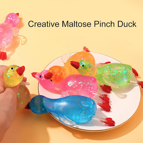 Ankleksak Anka Stretchig Långsam Återhämtning Glitter Maltos Mjuk TPR Nyp Leksak Djur Squishes Stress Relief Fidget Leksak
