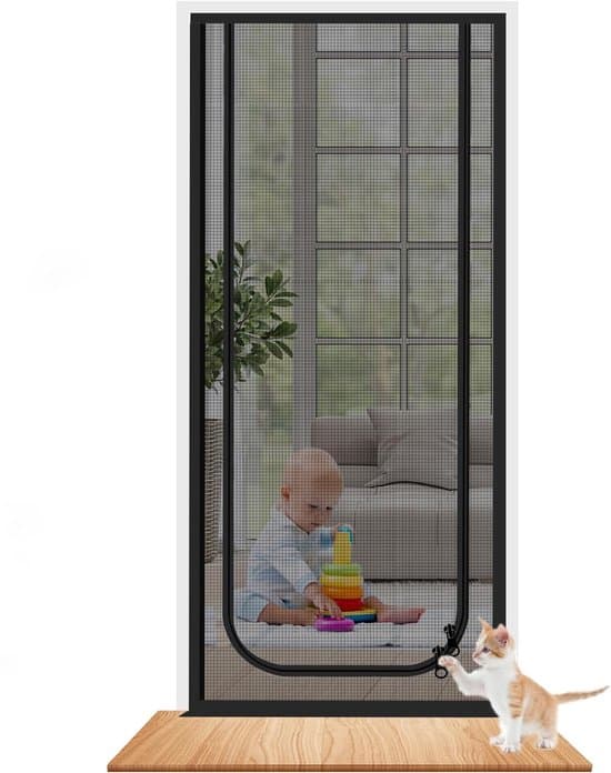 Thickened Cat-Proof Mesh Insect Door with Zipper for Pets (Black, 90x220cm)