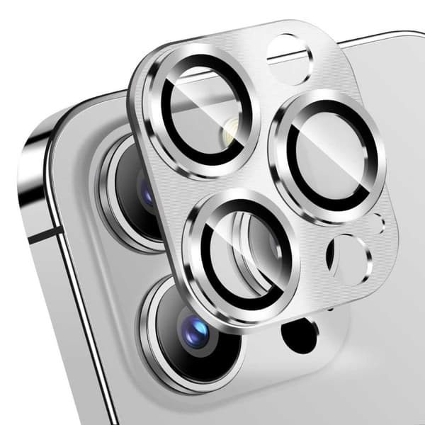 iPhone 14 Pro/14 Pro Max Linsskydd Metall Härdat Glas Silver