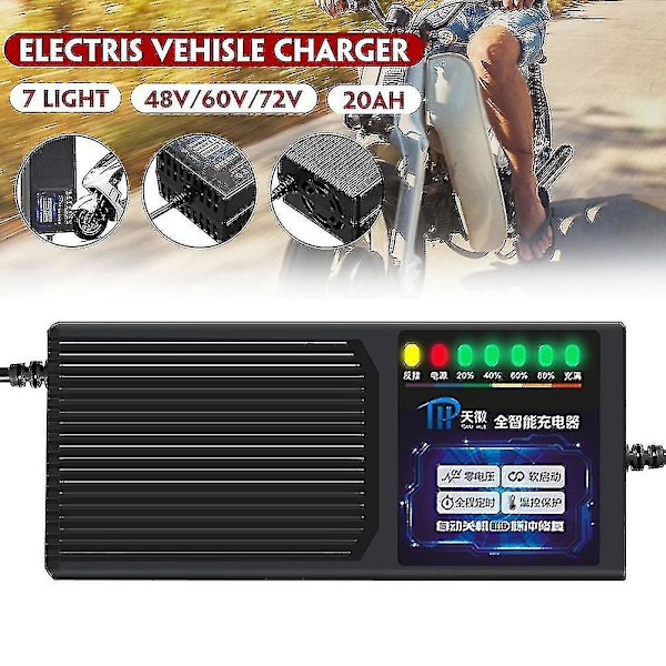 60V 20Ah Laddare för Elfordon med 7-stegs Strömdisplay, Läckageskydd, Blybatteri C