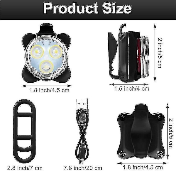 4-pak USB-genopladelige cykellys sæt for og bag LED cykel L...