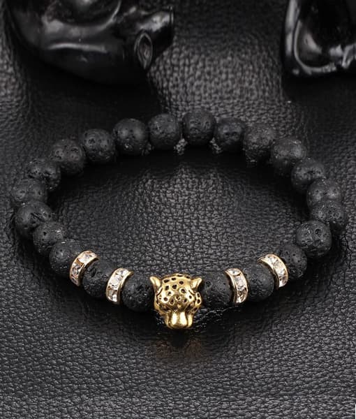 Trendy armbånd Courage Leopard Guld Sorte Lavasten