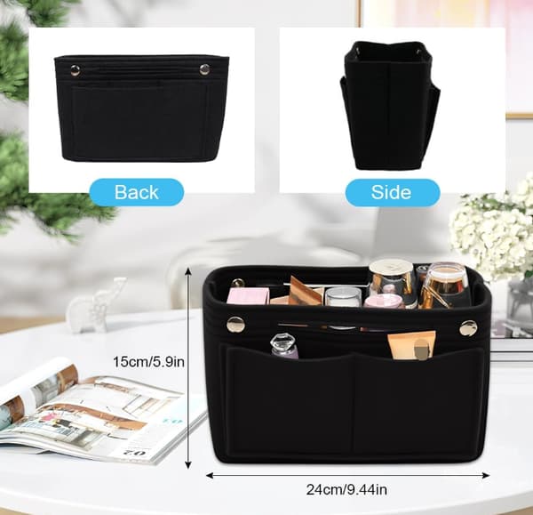 Felt Bag Storage Bag 24x15x8 cm, with Internal Storage Pockets, Bag Insert, Multi-Compartment Storage Bag, Women's Handbag Cosmetics.