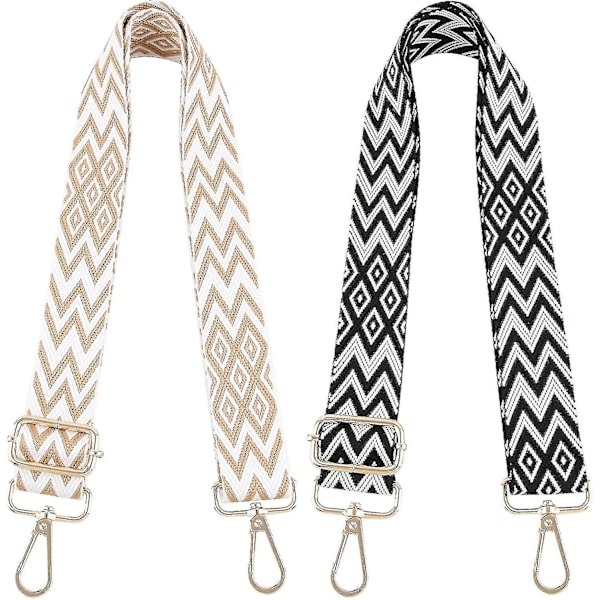 2 kpl Säädettävät Olkahihnat Laukkuille - 3,8 cm Leveä Laukkunauha, Olkahihna Raidallisella Boho-Kuosilla, 70-130 cm Pituus, Karabiinikoukulla