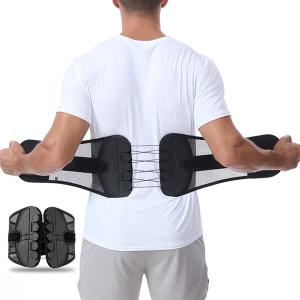 Adjustable Lumbar Support with Tensionable Lacing – Breathable Mesh Back Brace Black M