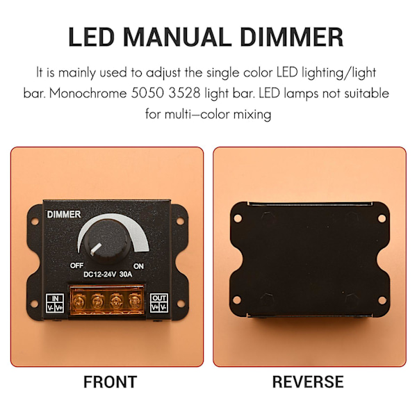 LED Lysjusterer DC 12-24V 30A/Ingen Strobe med Bryterknapp LED Lysbar Lysstyrkejusterer Dimmer