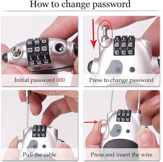 Combination Lock for Bicycle - Compact Anti-Theft Cable with 3-Digit Code - Retractable Cable for Scooter - Universal Silver Anti-Theft Device.