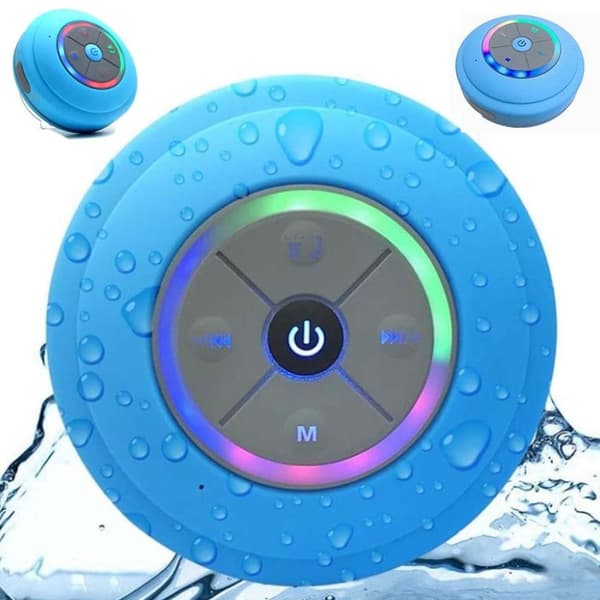 Waterproof Shower Speaker with RGB LED – Bluetooth Speaker with Suction Cup Blue